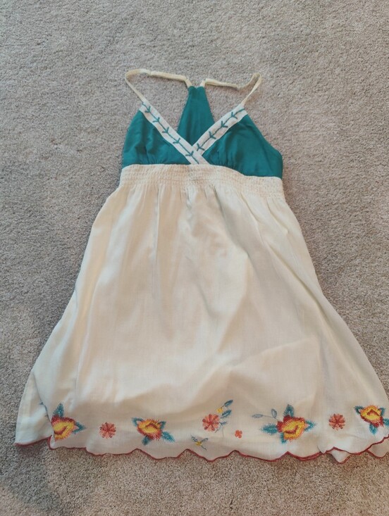 Flutterbye Dresses & Skirts - Adorable Cream and Teal Embroidered Sundress. So Cute!